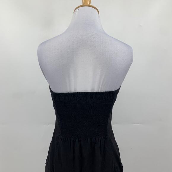 Theory Dress Womens 0 Black Simms Linen Blend Strapless Sash Bow Front Pockets - Picture 7 of 15